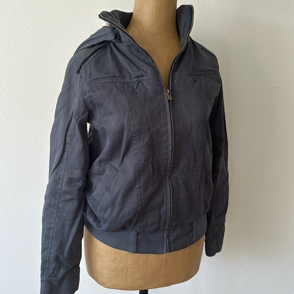 Hemp Hoodlamb XS zip front bomber jacket hemp w/silk lining, hooded, great cond